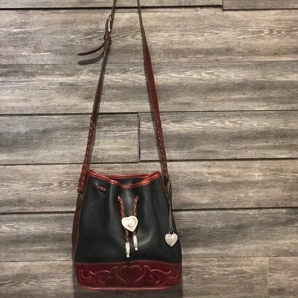 Vintage Brighton black & brown leather bucket tote